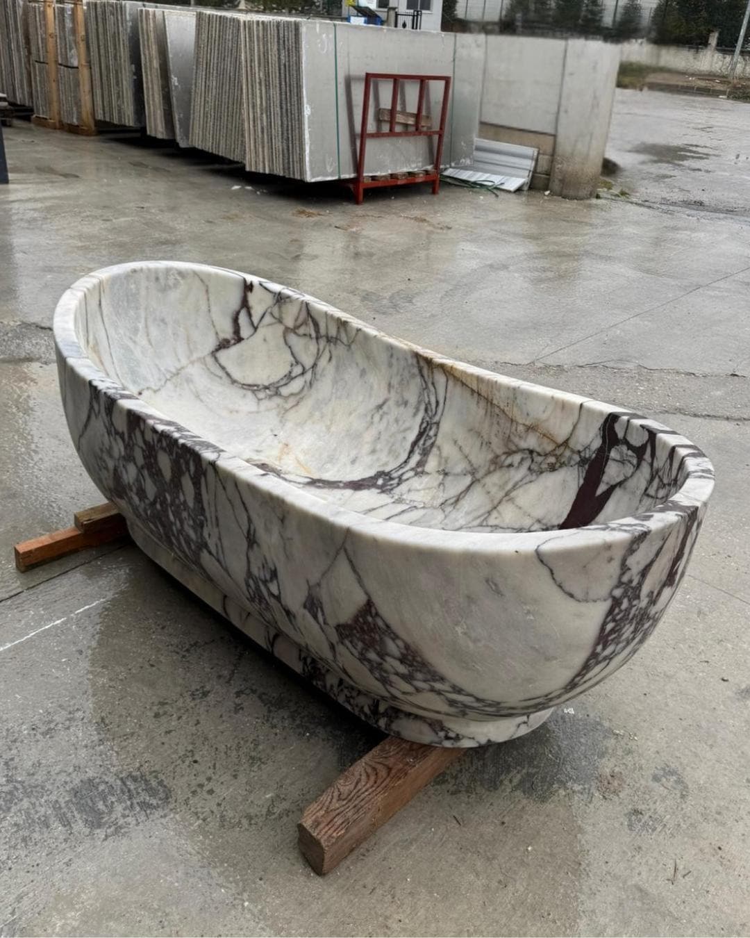 Calacatta Viola Marble Freestanding Bathtub, Luxury Solid Stone Soaking Tub, Custom Size