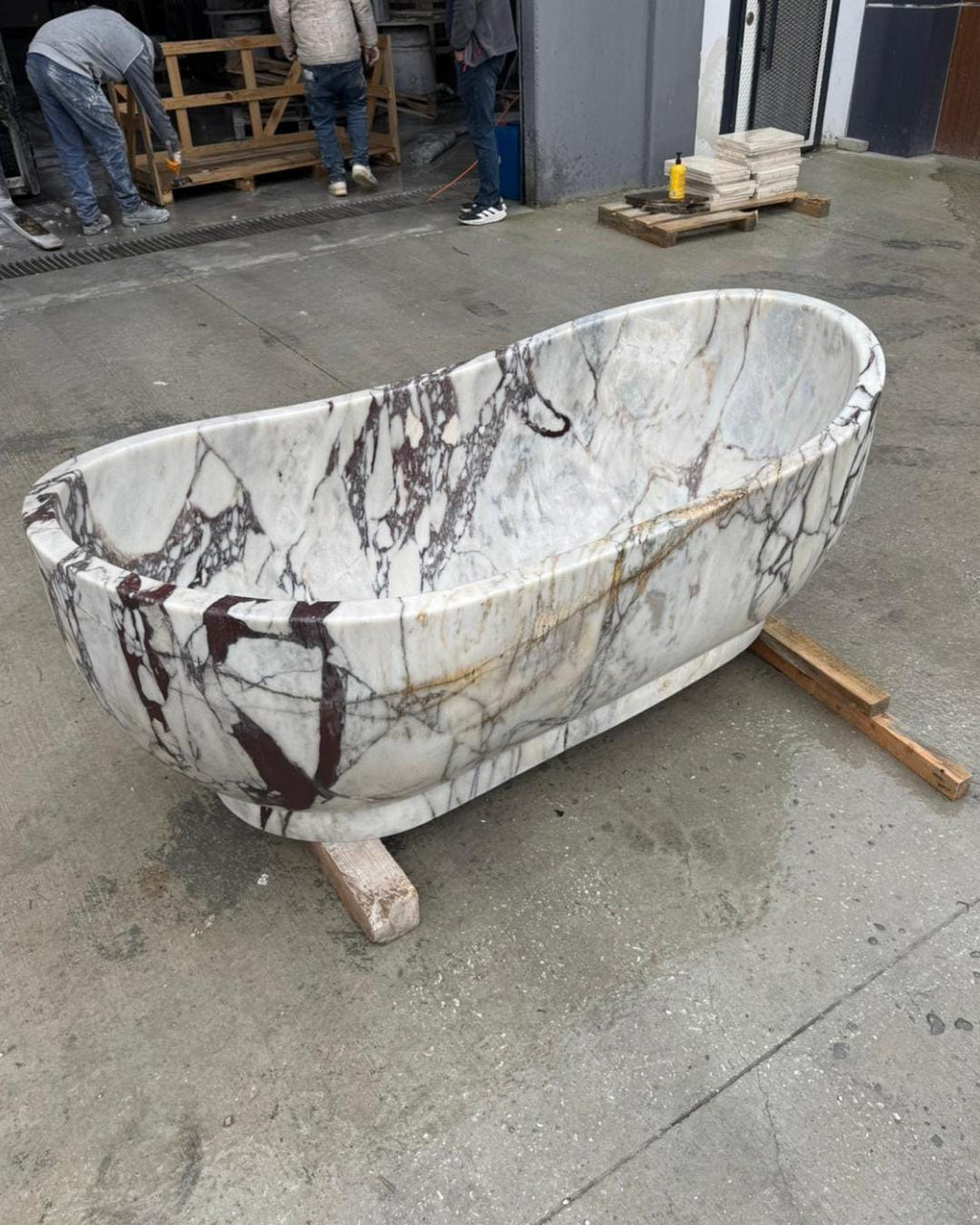 Calacatta Viola Marble Freestanding Bathtub, Luxury Solid Stone Soaking Tub, Custom Size