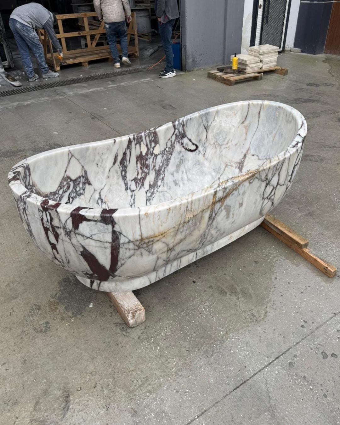 Calacatta Viola Marble Freestanding Bathtub, Luxury Solid Stone Soaking Tub, Custom Size
