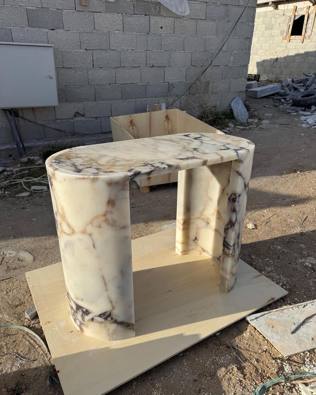 Calacatta Viola Marble Console Table, Sculptural Stone Desk, Luxury Entryway Furniture