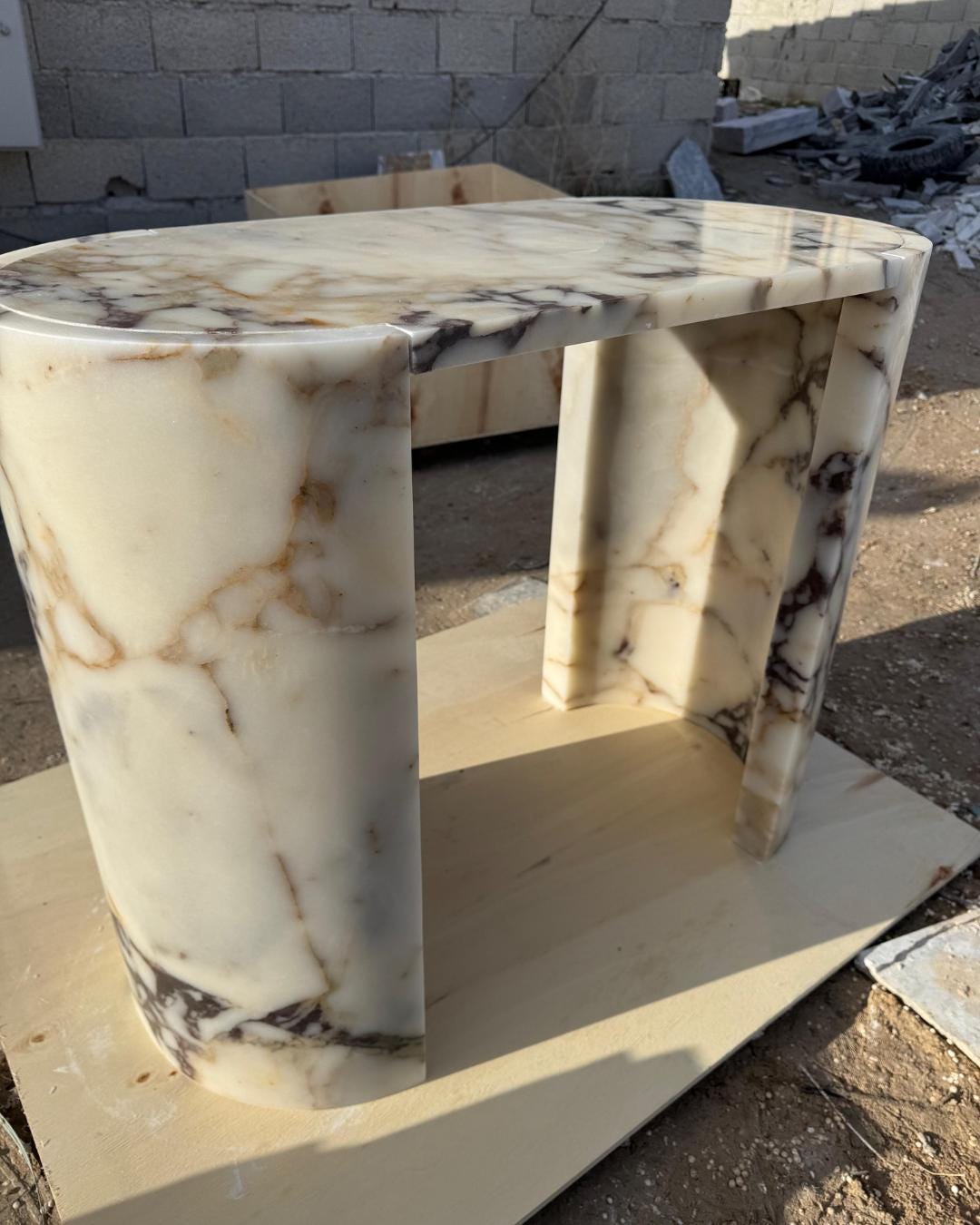 Calacatta Viola Marble Console Table, Sculptural Stone Desk, Luxury Entryway Furniture