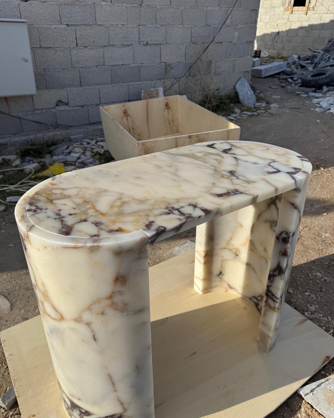Calacatta Viola Marble Console Table, Sculptural Stone Desk, Luxury Entryway Furniture