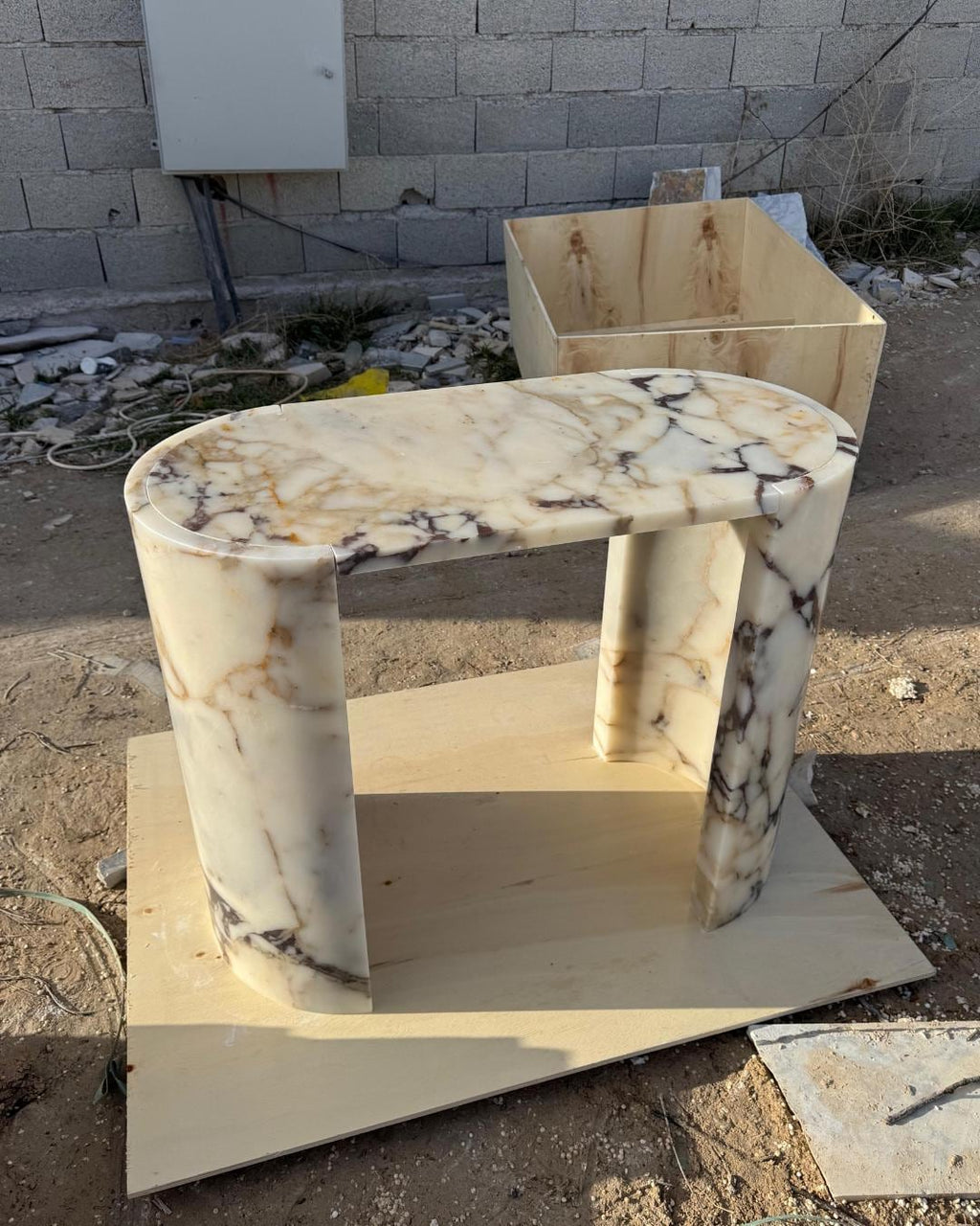 Calacatta Viola Marble Console Table, Sculptural Stone Desk, Luxury Entryway Furniture