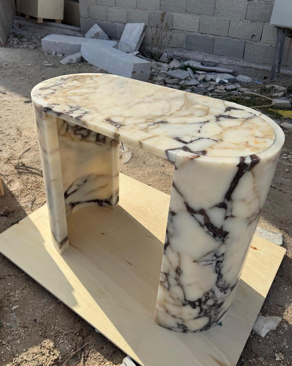 Calacatta Viola Marble Console Table, Sculptural Stone Desk, Luxury Entryway Furniture