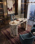 Calacatta Viola Marble Console Table, Sculptural Stone Desk, Luxury Entryway Furniture
