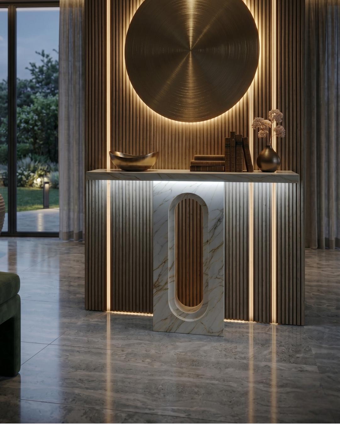 Calacatta Gold Marble Console Table, Sculptural Entryway Desk, Modern Luxury Stone Furniture