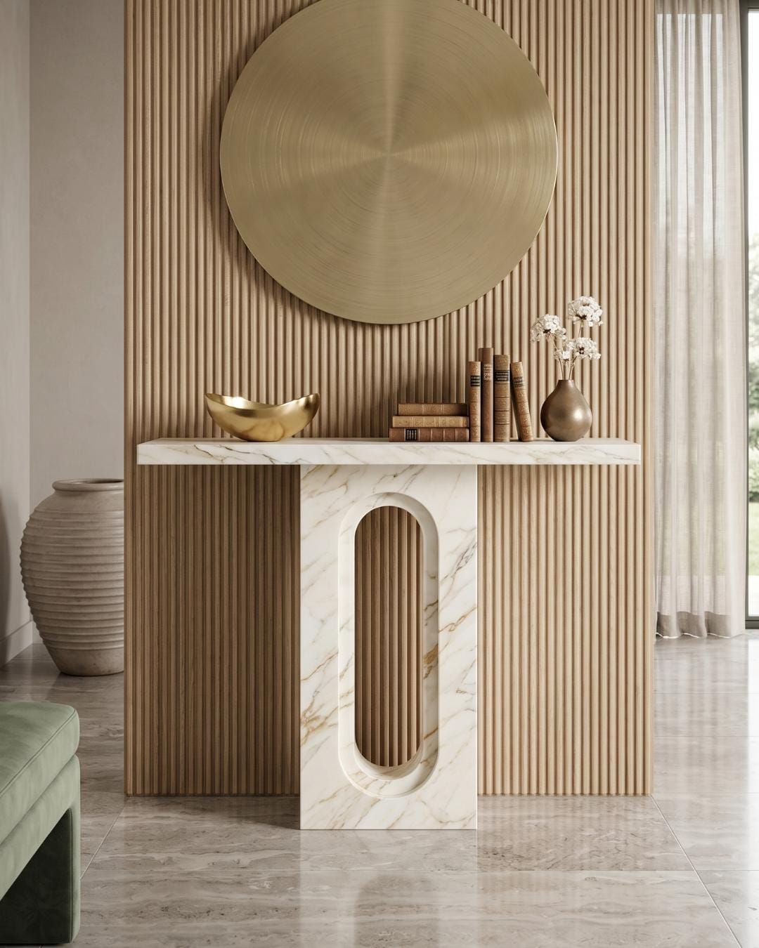 Calacatta Gold Marble Console Table, Sculptural Entryway Desk, Modern Luxury Stone Furniture