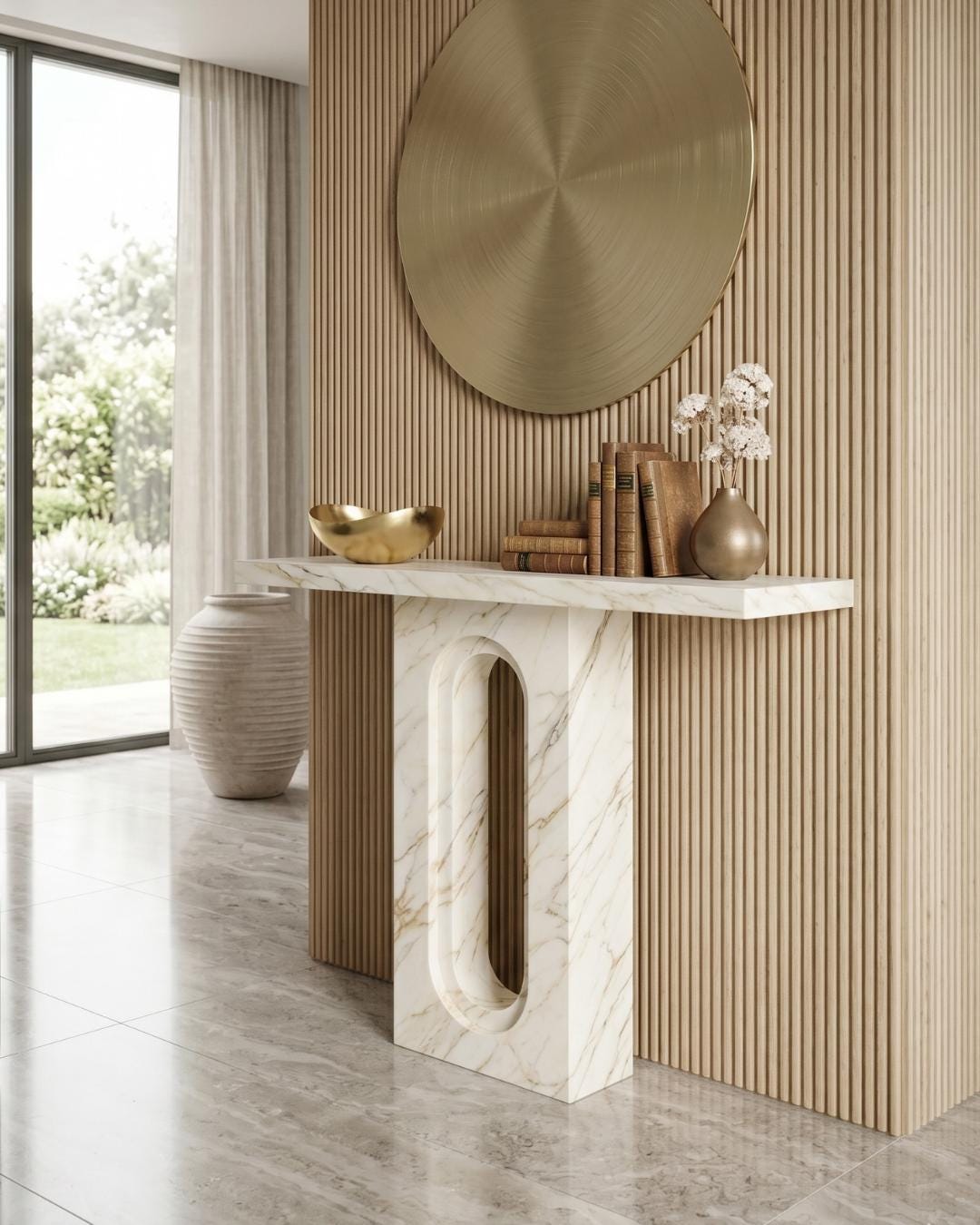 Calacatta Gold Marble Console Table, Sculptural Entryway Desk, Modern Luxury Stone Furniture
