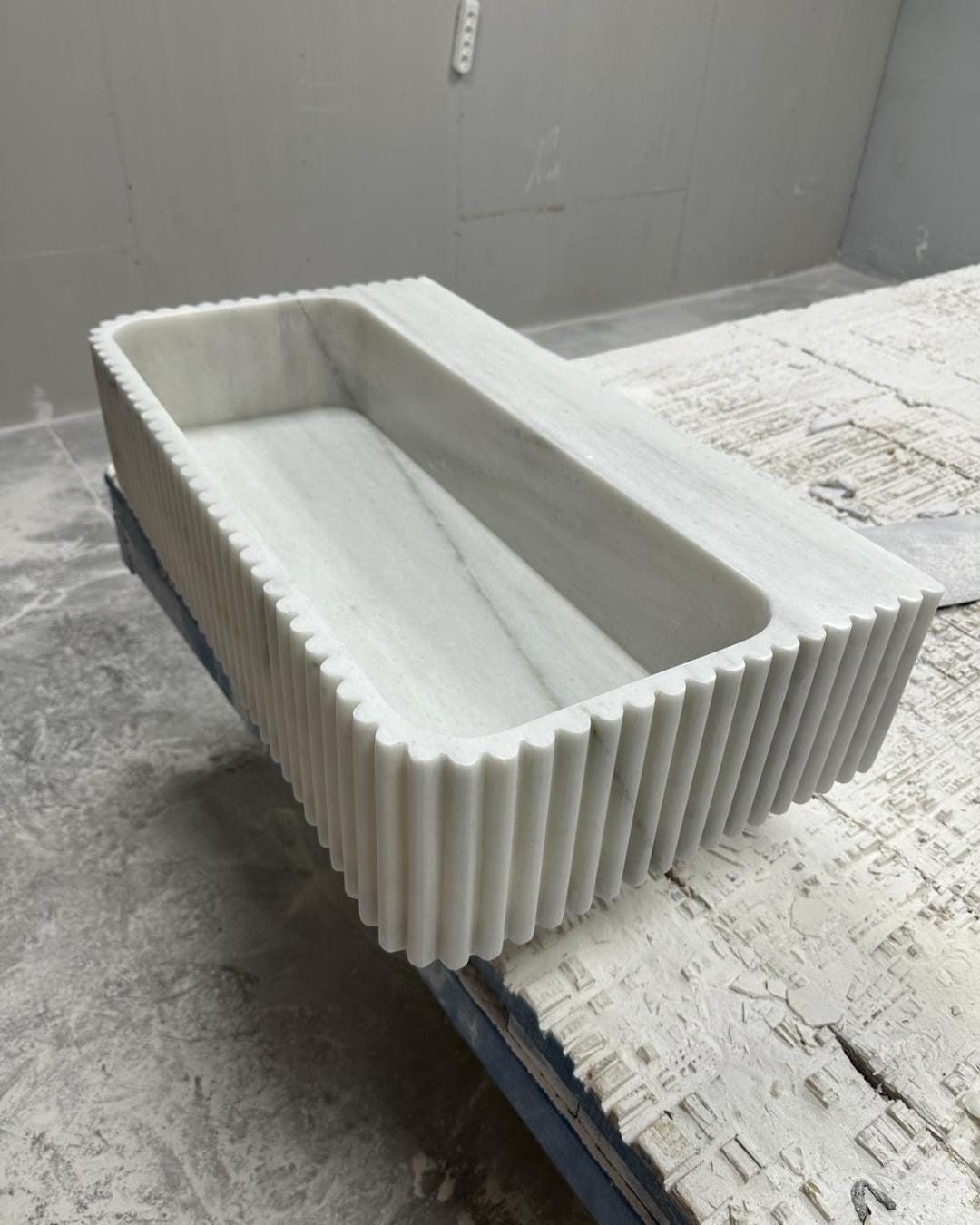 Carrara Marble Fluted Sink, Hand Carved Stone Bathroom Basin, Luxury White Marble Vanity Sink, Custom Wall Mounted or Countertop