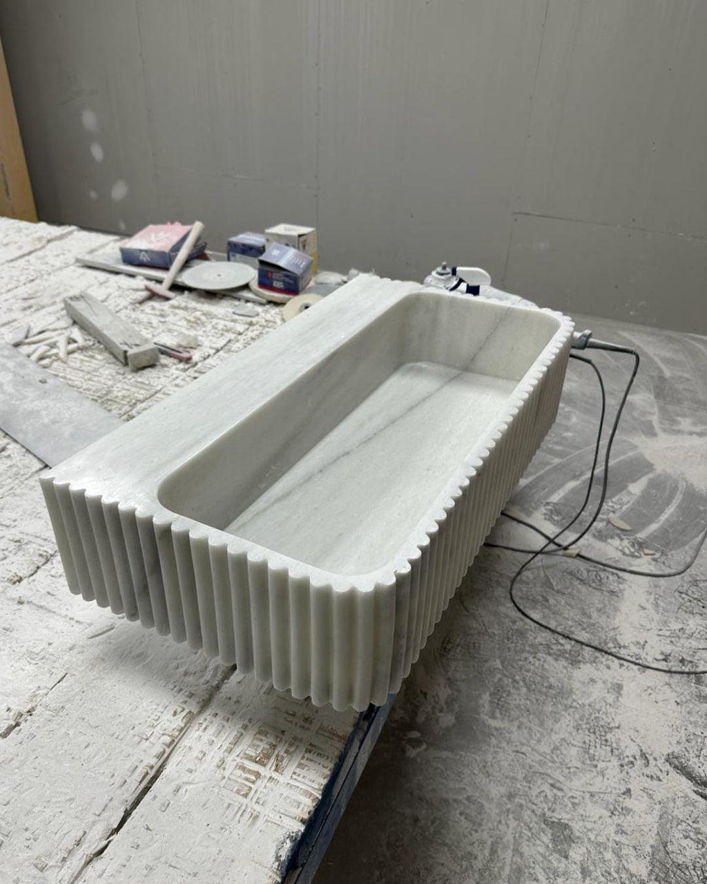 Carrara Marble Fluted Sink, Hand Carved Stone Bathroom Basin, Luxury White Marble Vanity Sink, Custom Wall Mounted or Countertop