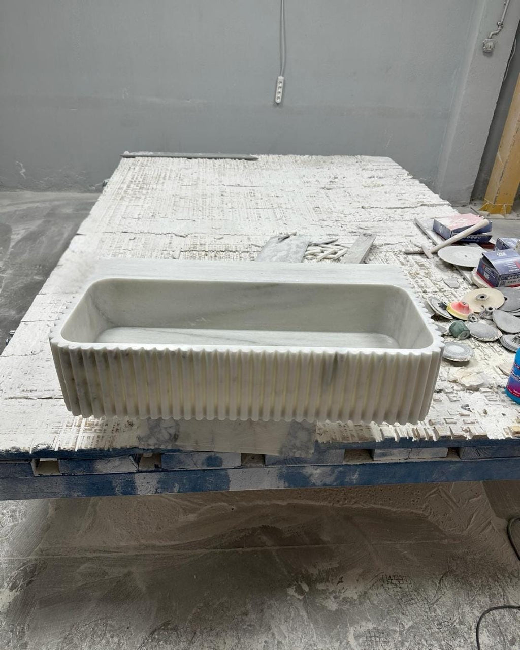 Carrara Marble Fluted Sink, Hand Carved Stone Bathroom Basin, Luxury White Marble Vanity Sink, Custom Wall Mounted or Countertop