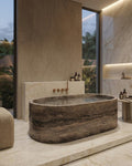 Silver Travertine Bathtub, Freestanding Stone Tub, Luxury Marble Bath, Natural Stone Soaking Tub, Custom Handcarved Bathroom Basin