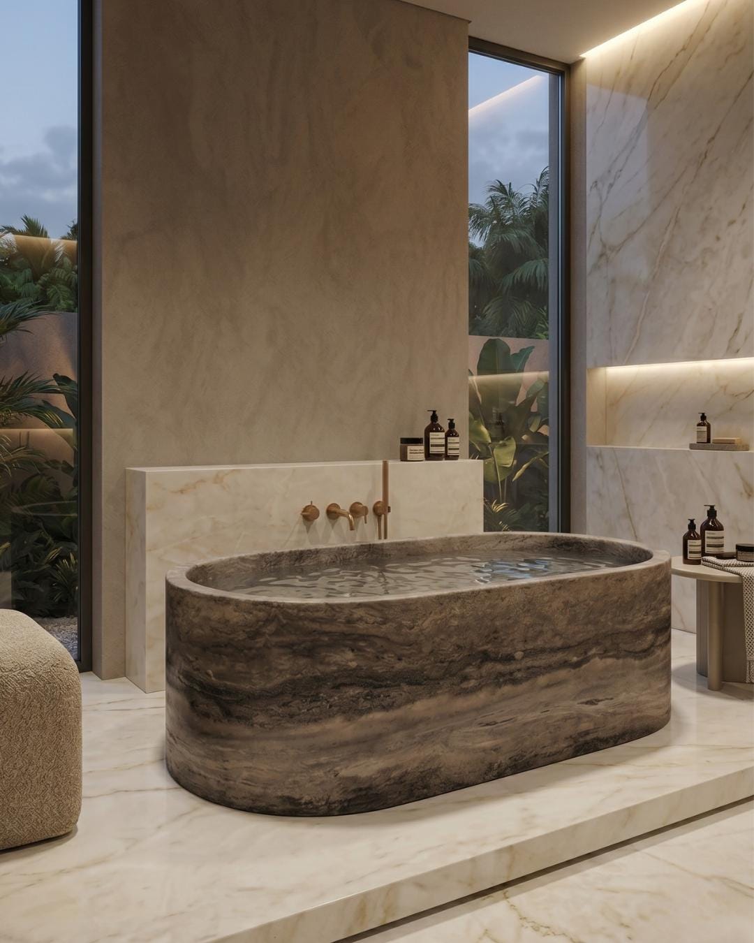 Silver Travertine Bathtub, Freestanding Stone Tub, Luxury Marble Bath, Natural Stone Soaking Tub, Custom Handcarved Bathroom Basin