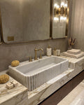 Carrara Marble Fluted Sink, Hand Carved Stone Bathroom Basin, Luxury White Marble Vanity Sink, Custom Wall Mounted or Countertop
