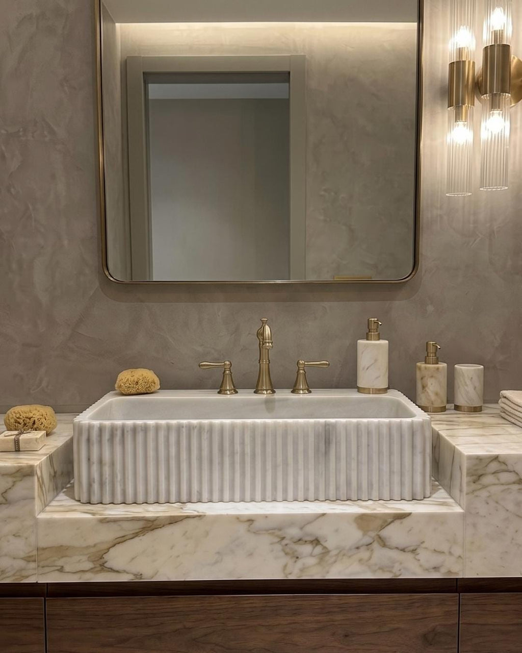 Carrara Marble Fluted Sink, Hand Carved Stone Bathroom Basin, Luxury White Marble Vanity Sink, Custom Wall Mounted or Countertop