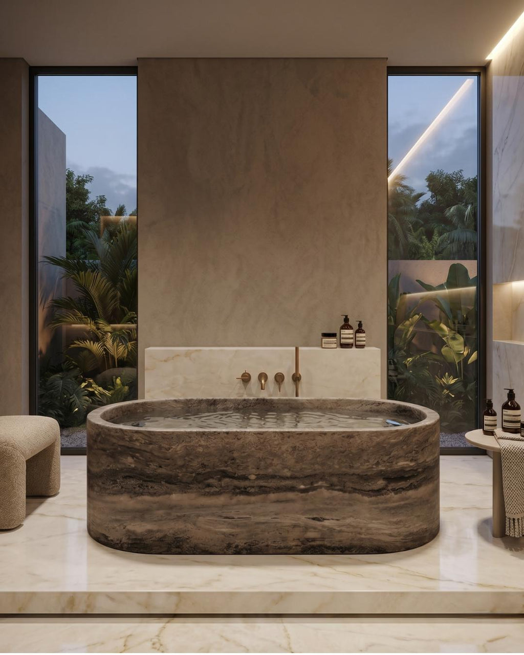 Silver Travertine Bathtub, Freestanding Stone Tub, Luxury Marble Bath, Natural Stone Soaking Tub, Custom Handcarved Bathroom Basin