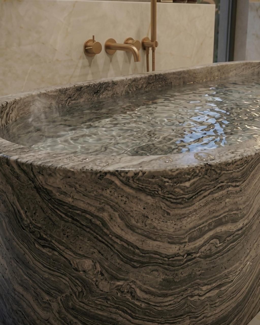Silver Travertine Bathtub, Freestanding Stone Tub, Luxury Marble Bath, Natural Stone Soaking Tub, Custom Handcarved Bathroom Basin