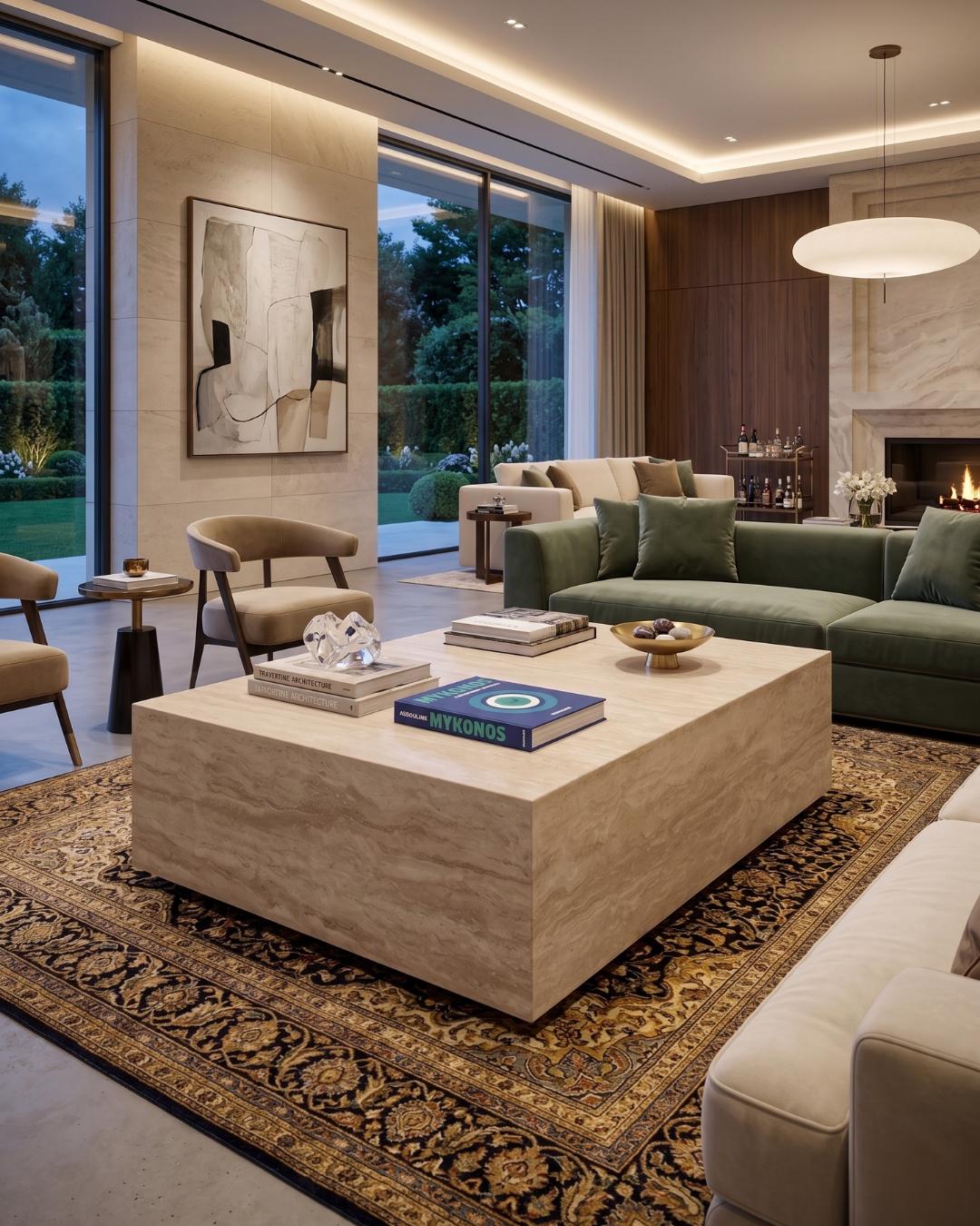 Travertine Block Coffee Table, Luxury Minimalist Plinth, Bespoke Natural Stone Console Table Furniture