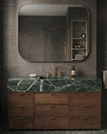 Verde Levanto Marble Vanity with Sink and Walnut Cabinet,Green Marble Bathroom Vanity, Custom Marble Sink Cabinet, Luxury Bathroom Furniture