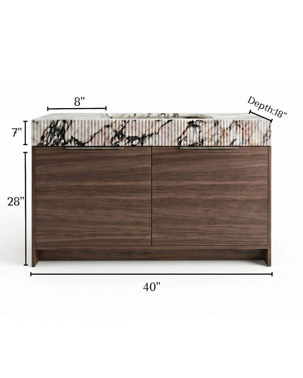Fluted Marble Bathroom Vanity with Sink and Wood Cabinet, Custom Stone Vanity, Luxury Bathroom Furniture, Marble Sink Cabinet