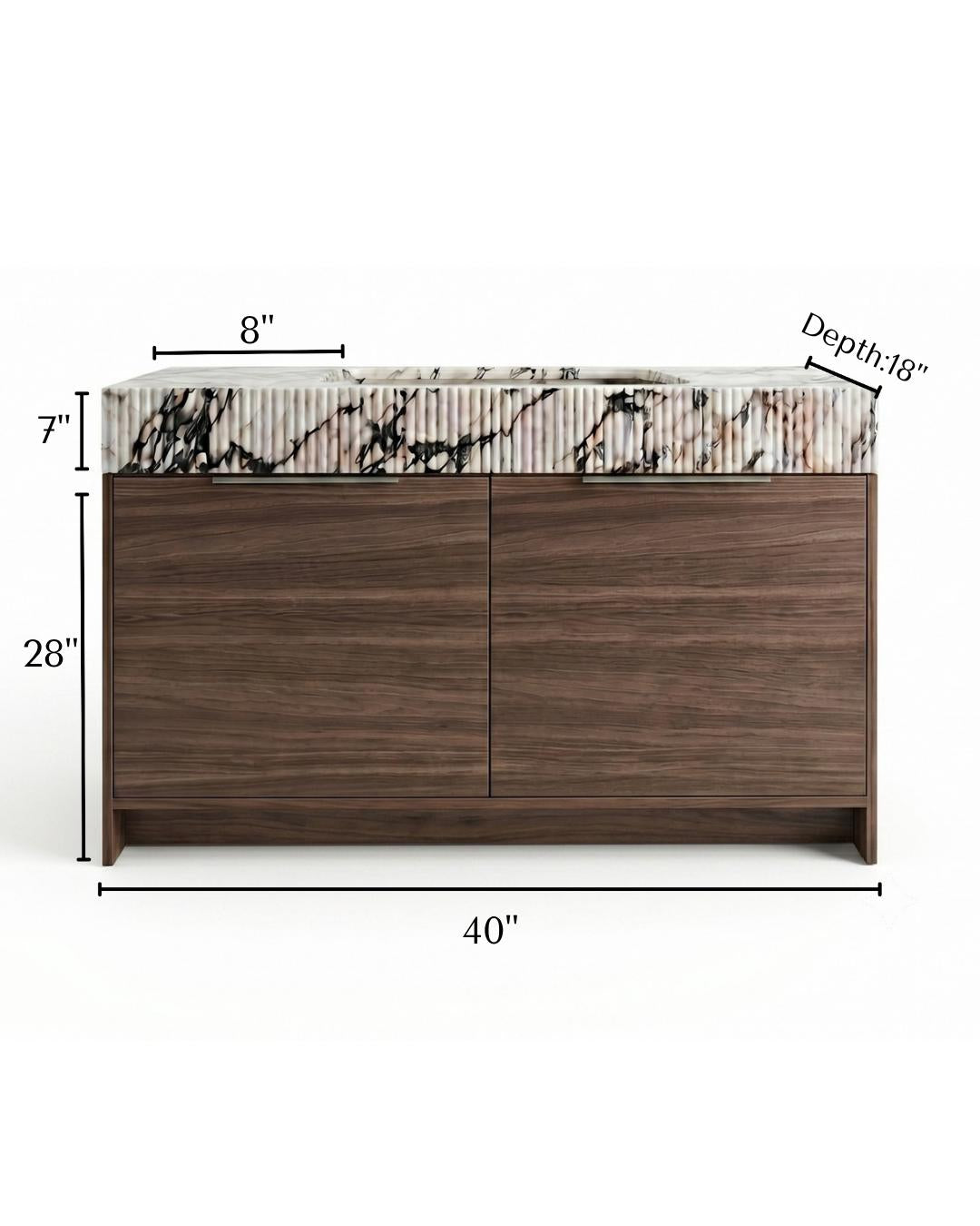 Fluted Marble Bathroom Vanity with Sink and Wood Cabinet, Custom Stone Vanity, Luxury Bathroom Furniture, Marble Sink Cabinet