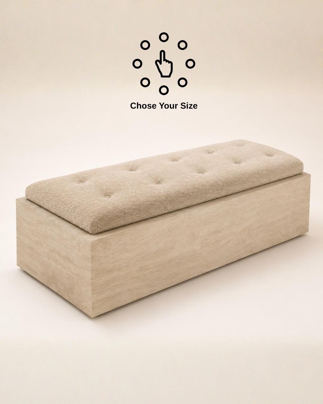 Travertine Upholstered Bench, Natural Stone Entryway Bench, Luxury Bedroom Bench, Custom Ottoman Seat, Handmade Furniture