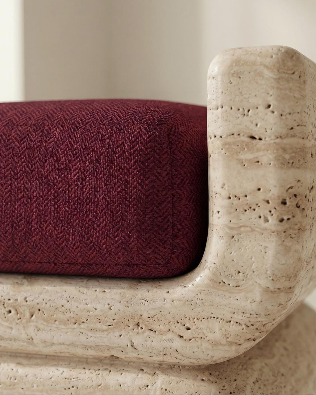Travertine Upholstered Bench, Natural Stone Ottoman Seat, Handmade Luxury Furniture