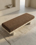 Travertine Natural Form Upholstered Bench, Natural Stone Ottoman Seat, Handmade Luxury Furniture