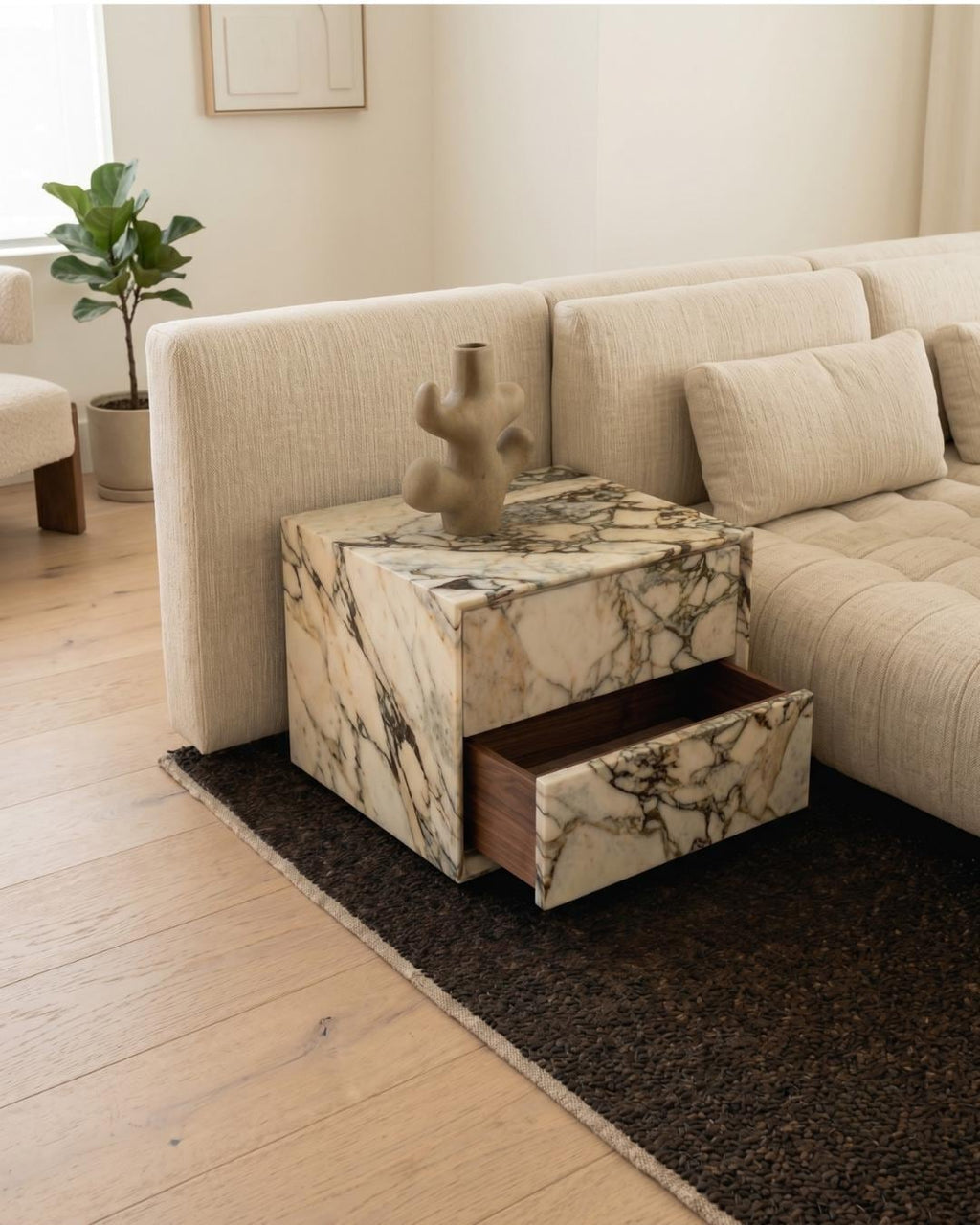 Calacatta Marble Clad Nightstand with Drawer, Bedside Table, Luxury Marble Side, Bedroom Furniture