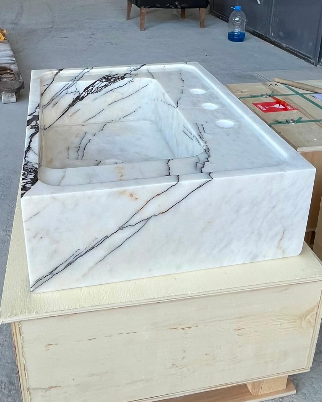 Handmade Lilac Marble Sink, Natural Stone Vessel Basin, Handmade Bathroom Sink