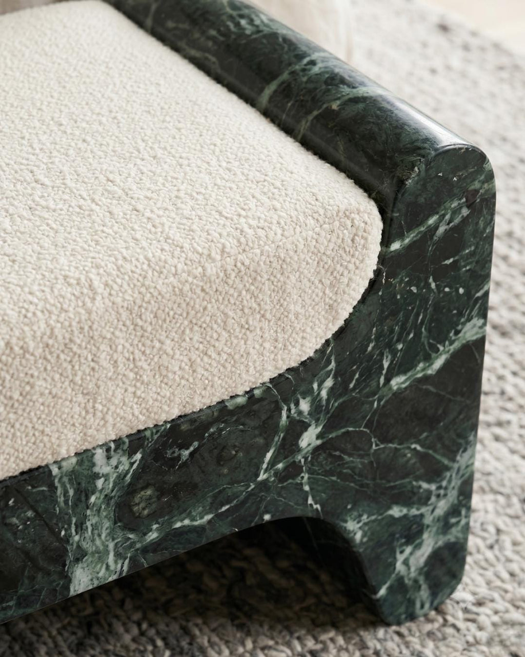 Green Marble Bench, Verde Levanto Ottoman Pouf, Luxury Stone Bench, Upholstered Bedroom Furniture