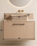 Travertine Bathroom Vanity with Sink and Wood Cabinet, Fluted Stone Vessel, Luxury Bathroom Furniture