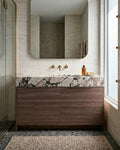 Fluted Marble Bathroom Vanity with Sink and Wood Cabinet, Custom Stone Vanity, Luxury Bathroom Furniture, Marble Sink Cabinet