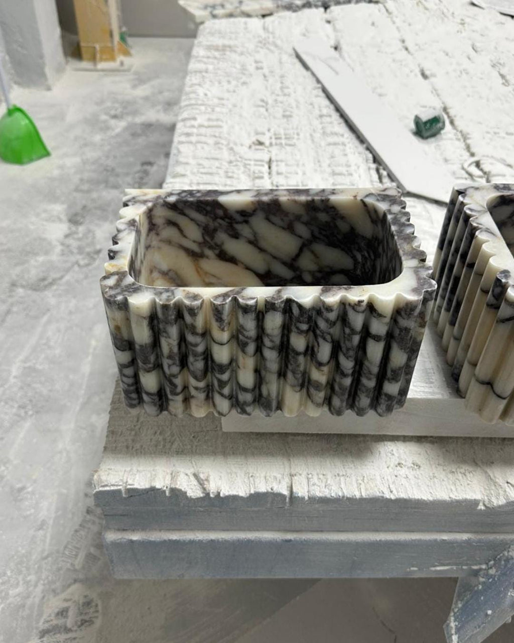 Calacatta Viola Marble Sink, Fluted Vessel Basin, Custom Size Wall Mounted Bathroom Sink, Hand Carved Stone Vanity