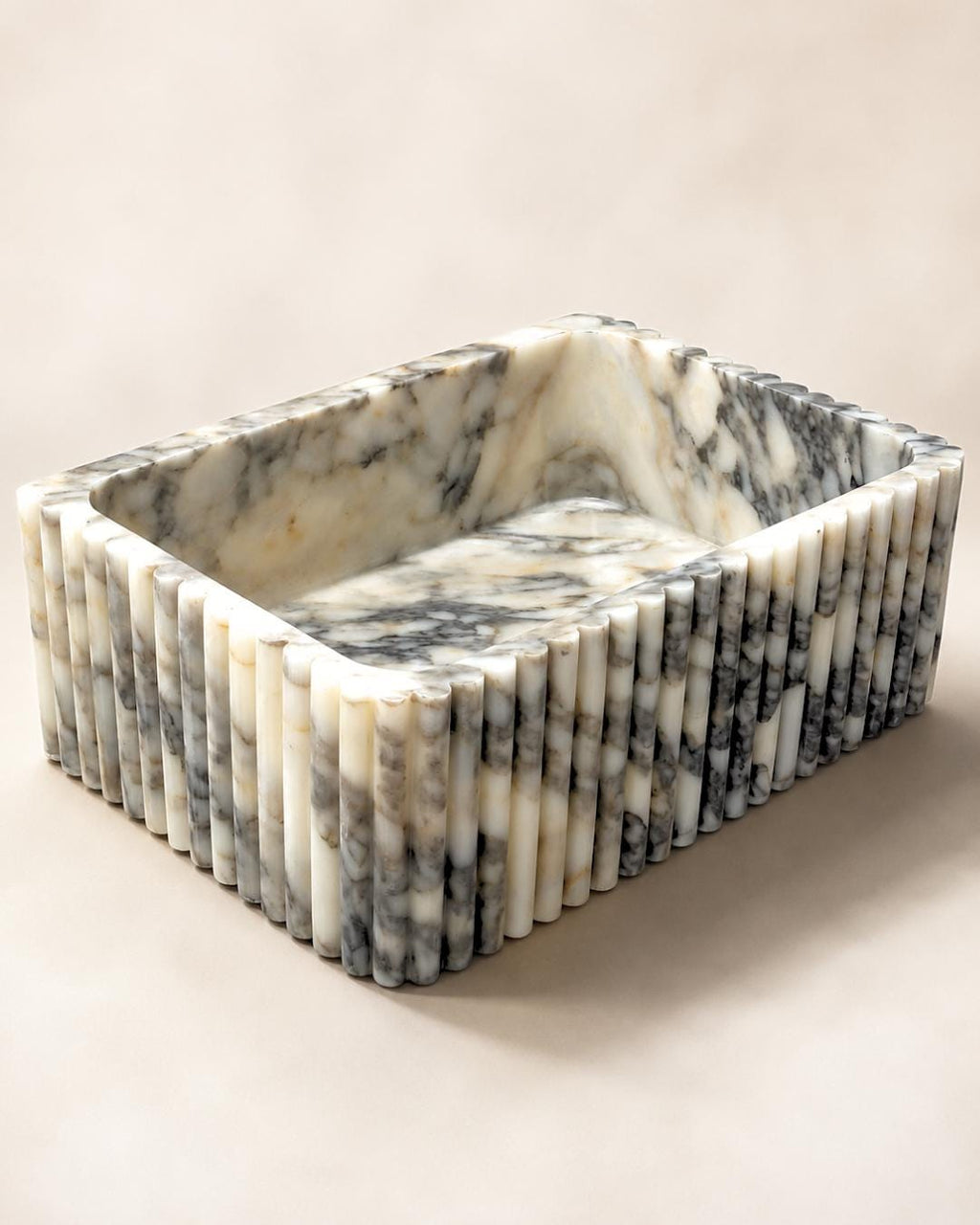 Calacatta Viola Marble Sink, Fluted Vessel Basin, Custom Size Wall Mounted Bathroom Sink, Hand Carved Stone Vanity