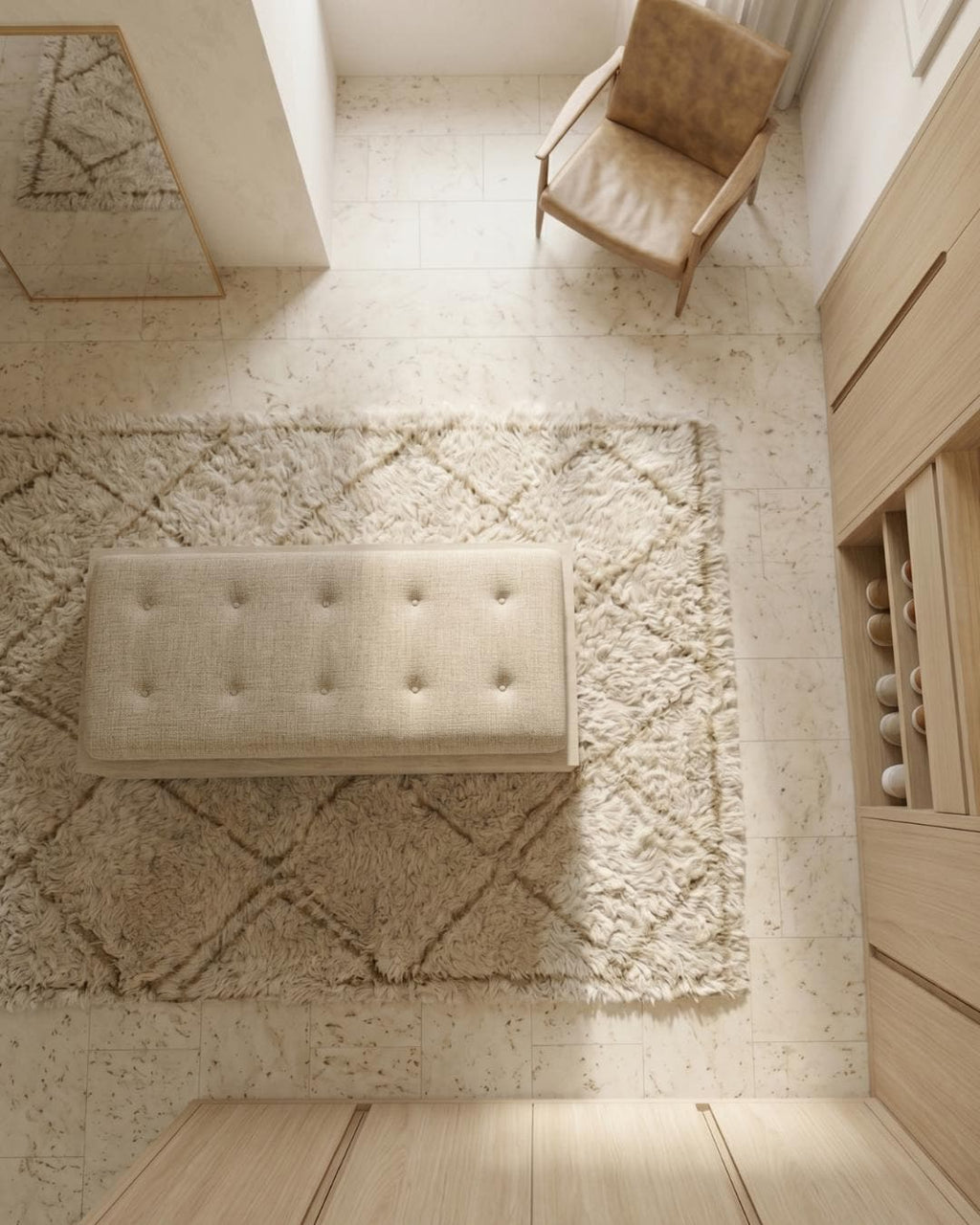 Travertine Upholstered Bench, Natural Stone Entryway Bench, Luxury Bedroom Bench, Custom Ottoman Seat, Handmade Furniture