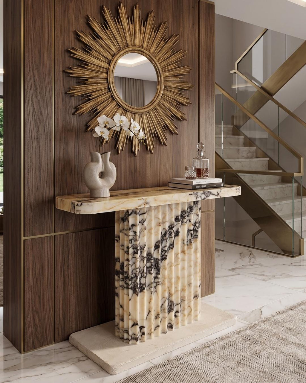 Handmade Calacatta Marble Console Table: Entryway Natural Stone Console | Luxury Modern Hallway Furniture Dresser