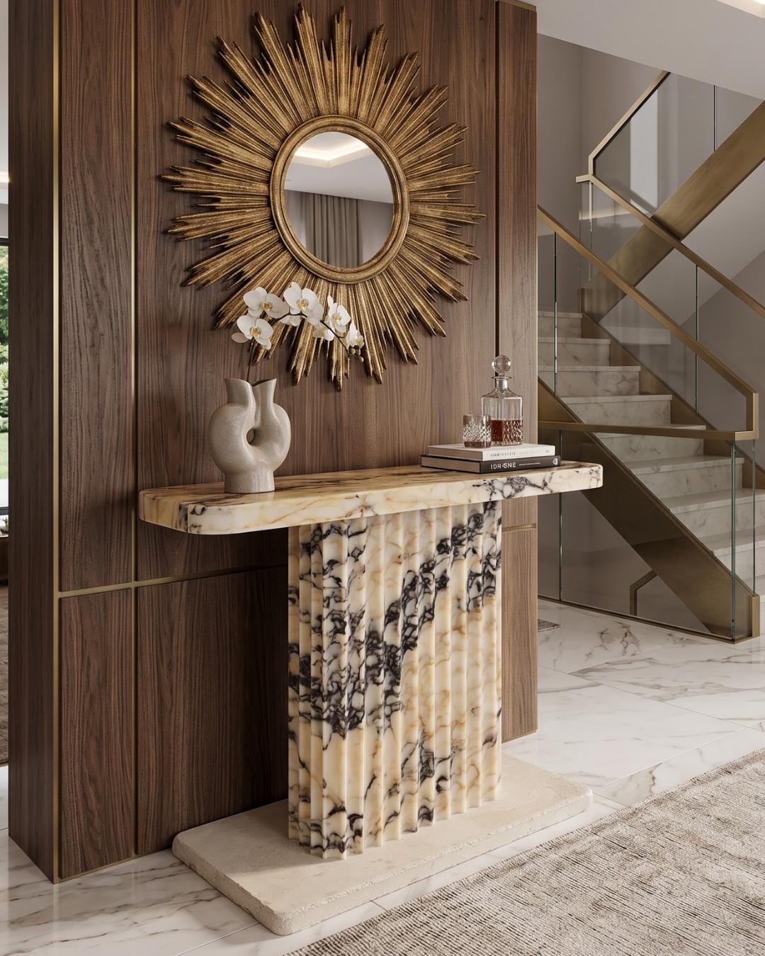 Handmade Calacatta Marble Console Table: Entryway Natural Stone Console | Luxury Modern Hallway Furniture Dresser