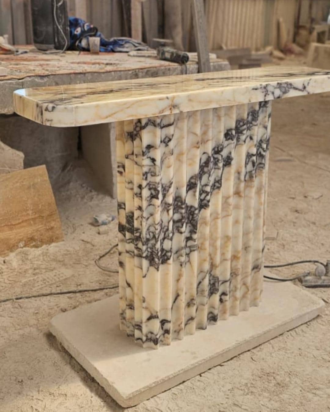 Handmade Calacatta Marble Console Table: Entryway Natural Stone Console | Luxury Modern Hallway Furniture Dresser