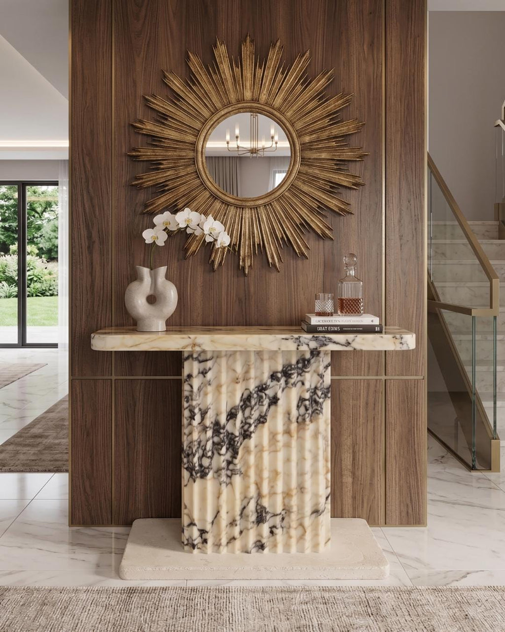 Handmade Calacatta Marble Console Table: Entryway Natural Stone Console | Luxury Modern Hallway Furniture Dresser