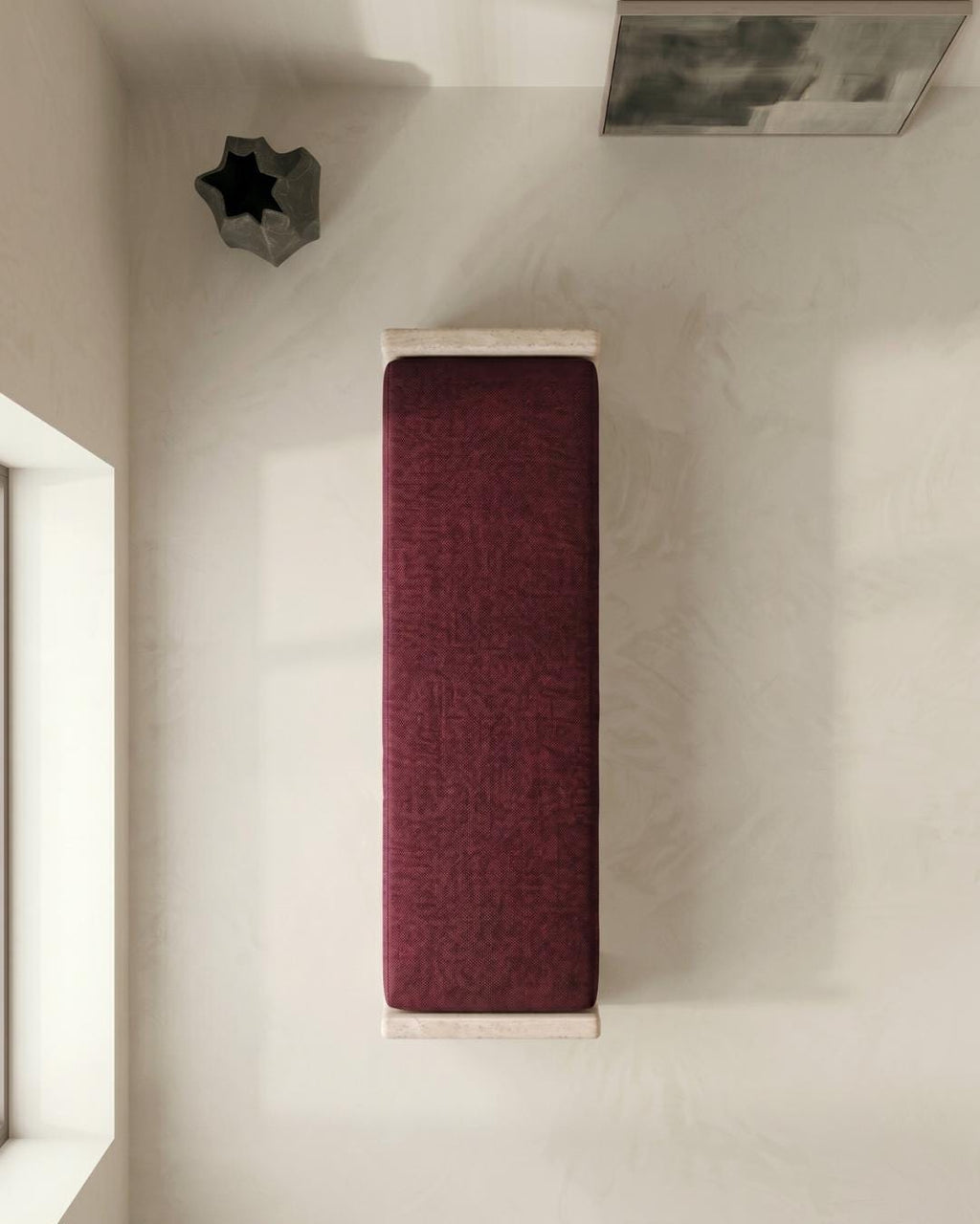 Travertine Upholstered Bench, Natural Stone Ottoman Seat, Handmade Luxury Furniture