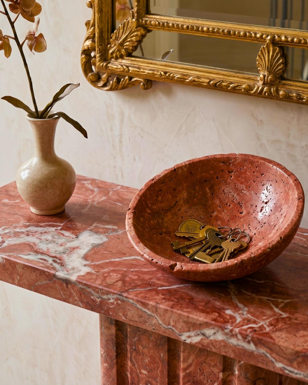 Red Travertine Console Table, Natural Stone Entryway Table, Fluted Pedestal Marble Hallway Table, Custom Luxury Stone Furniture