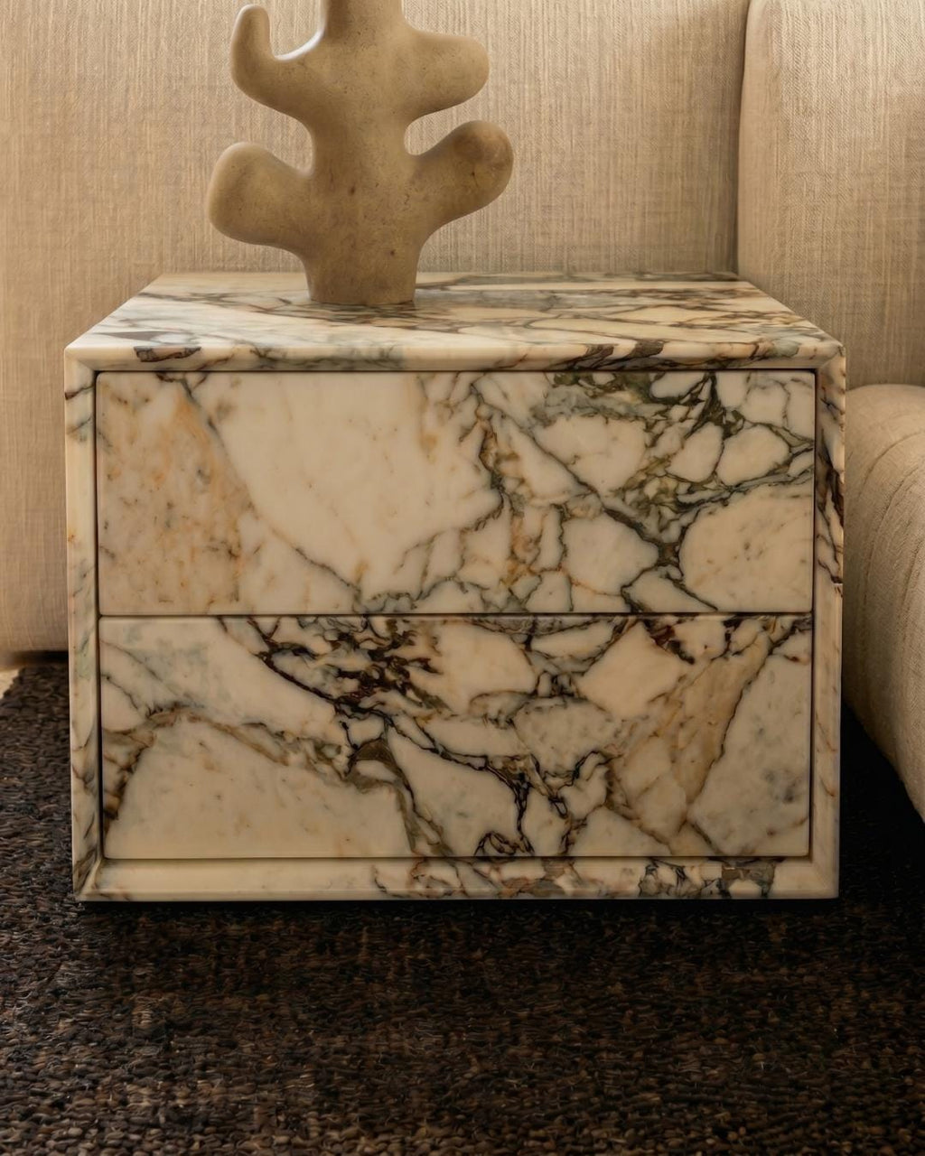Calacatta Marble Clad Nightstand with Drawer, Bedside Table, Luxury Marble Side, Bedroom Furniture