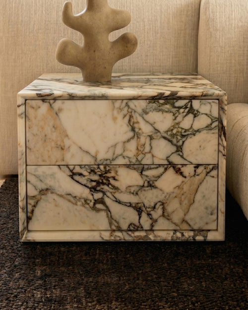 Calacatta Marble Clad Nightstand with Drawer, Bedside Table, Luxury Marble Side, Bedroom Furniture
