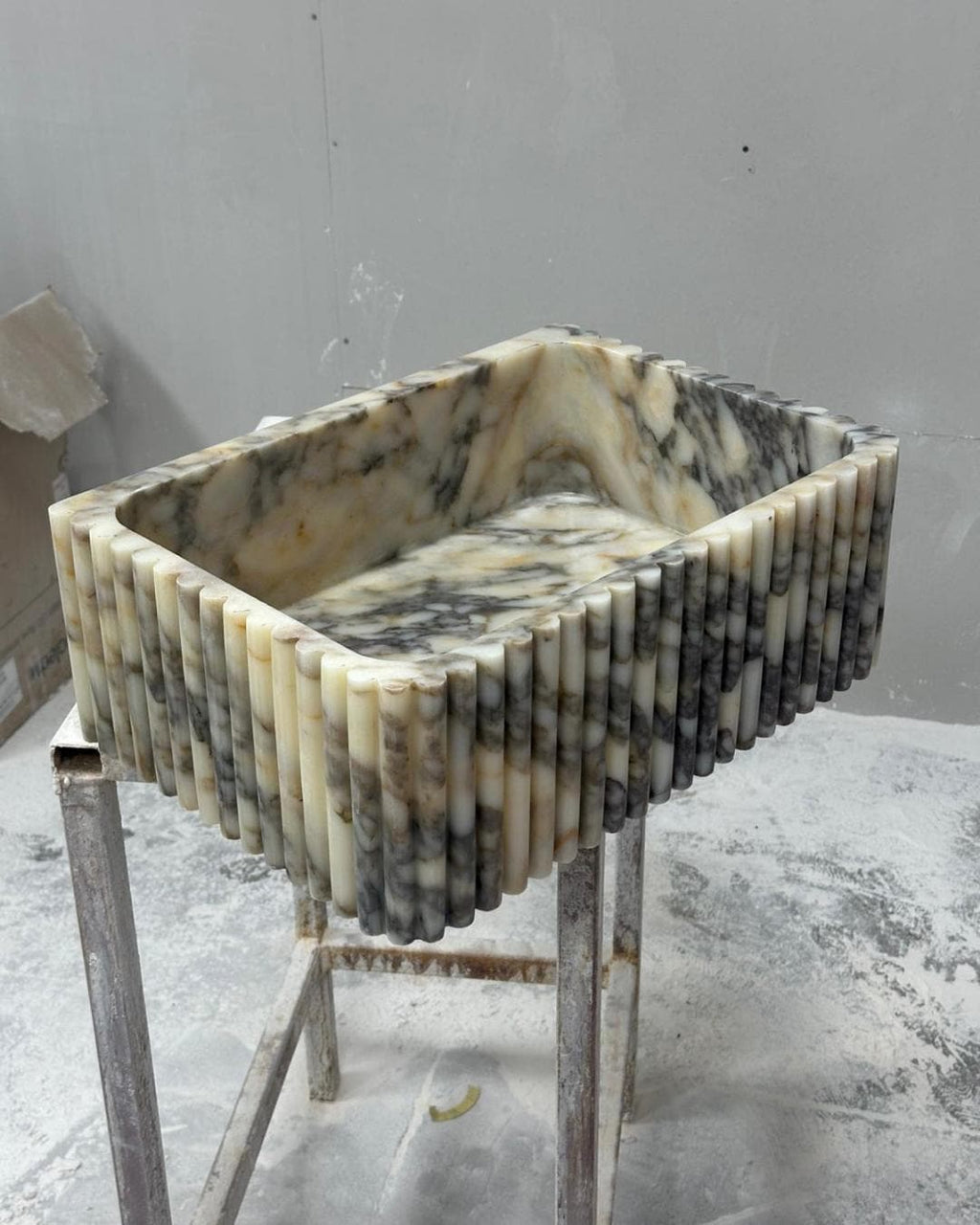 Calacatta Viola Marble Sink, Fluted Vessel Basin, Custom Size Wall Mounted Bathroom Sink, Hand Carved Stone Vanity