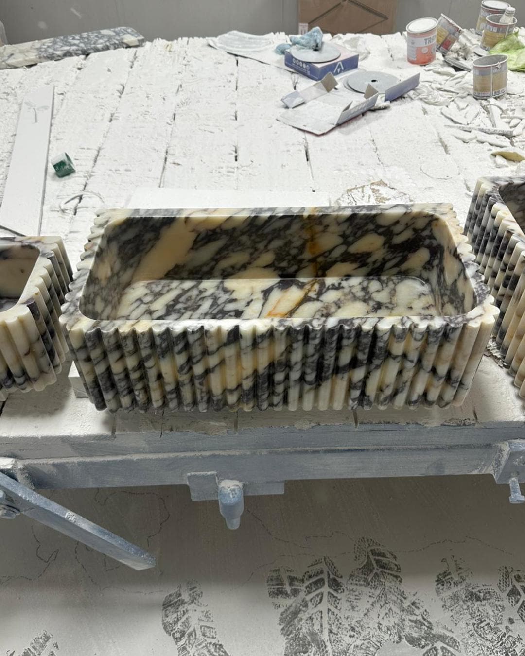 Calacatta Viola Marble Sink, Fluted Vessel Basin, Custom Size Wall Mounted Bathroom Sink, Hand Carved Stone Vanity