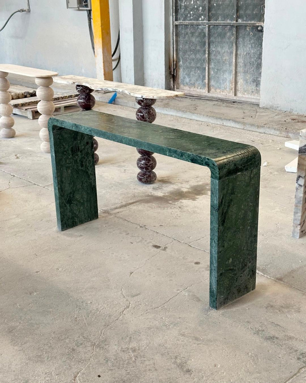 Green Marble Console Table, Handmade Natural Stone Entryway Table, Modern Waterfall Hallway Table, Luxury Narrow Sofa Table