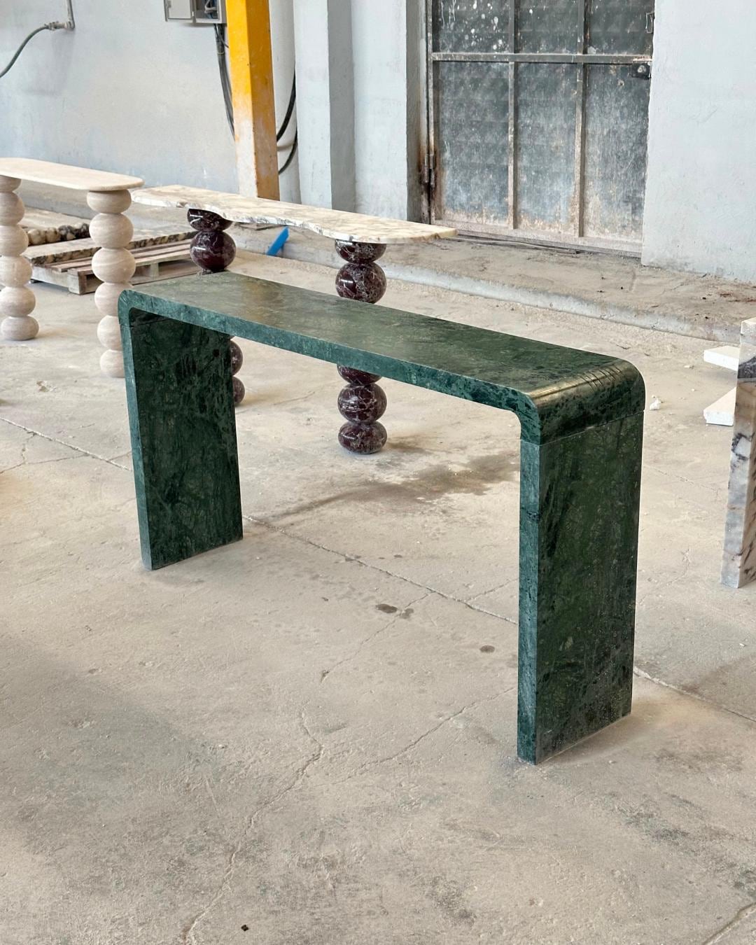 Green Marble Console Table, Handmade Natural Stone Entryway Table, Modern Waterfall Hallway Table, Luxury Narrow Sofa Table
