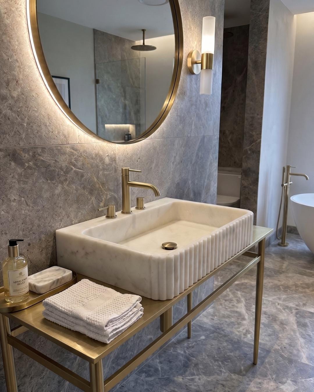 Carrara Marble Sink, Fluted Vessel Basin, Custom Wall Mounted Bathroom Sink