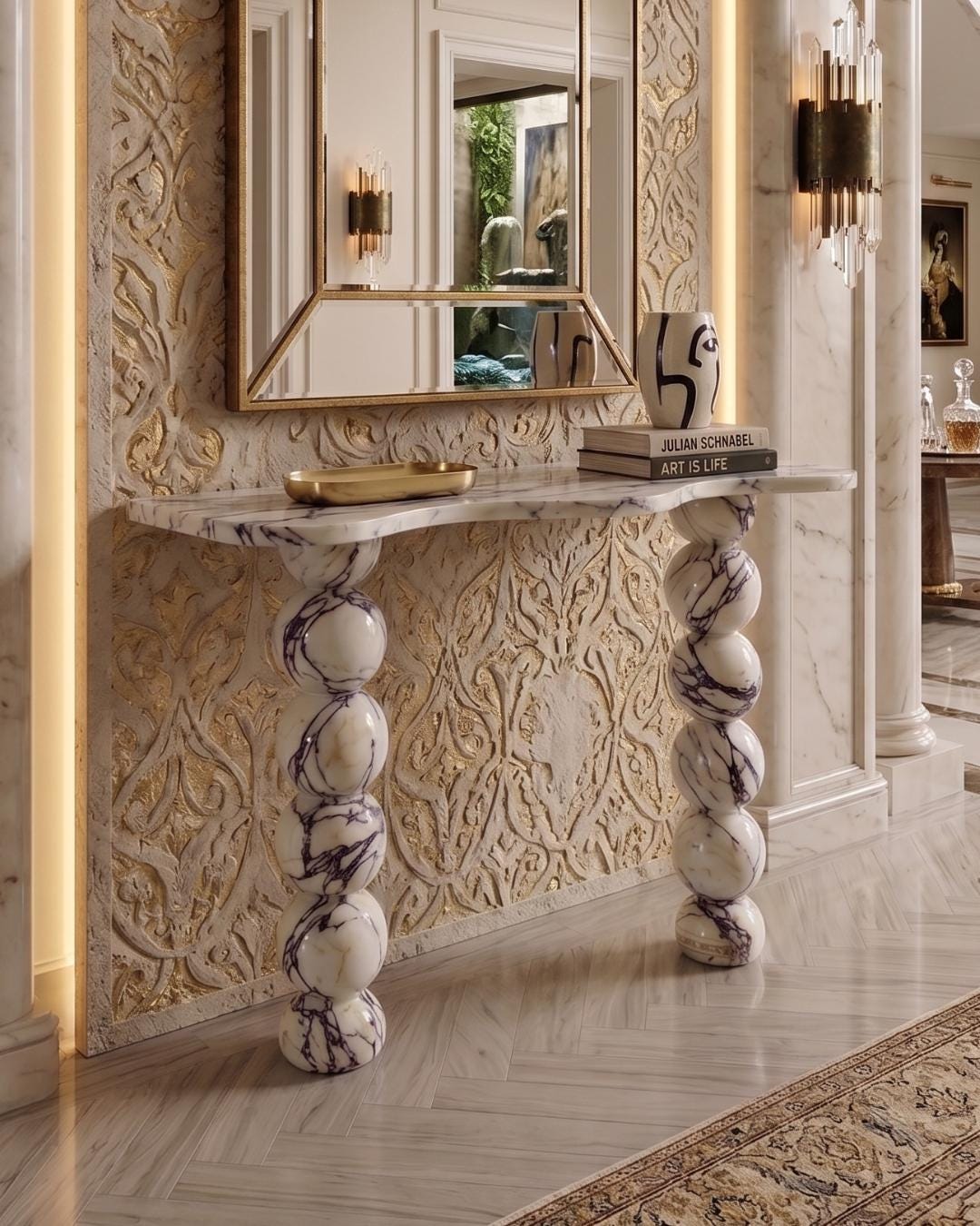 Calacatta Viola Marble Stone Console Table Dresser Entryway Furniture